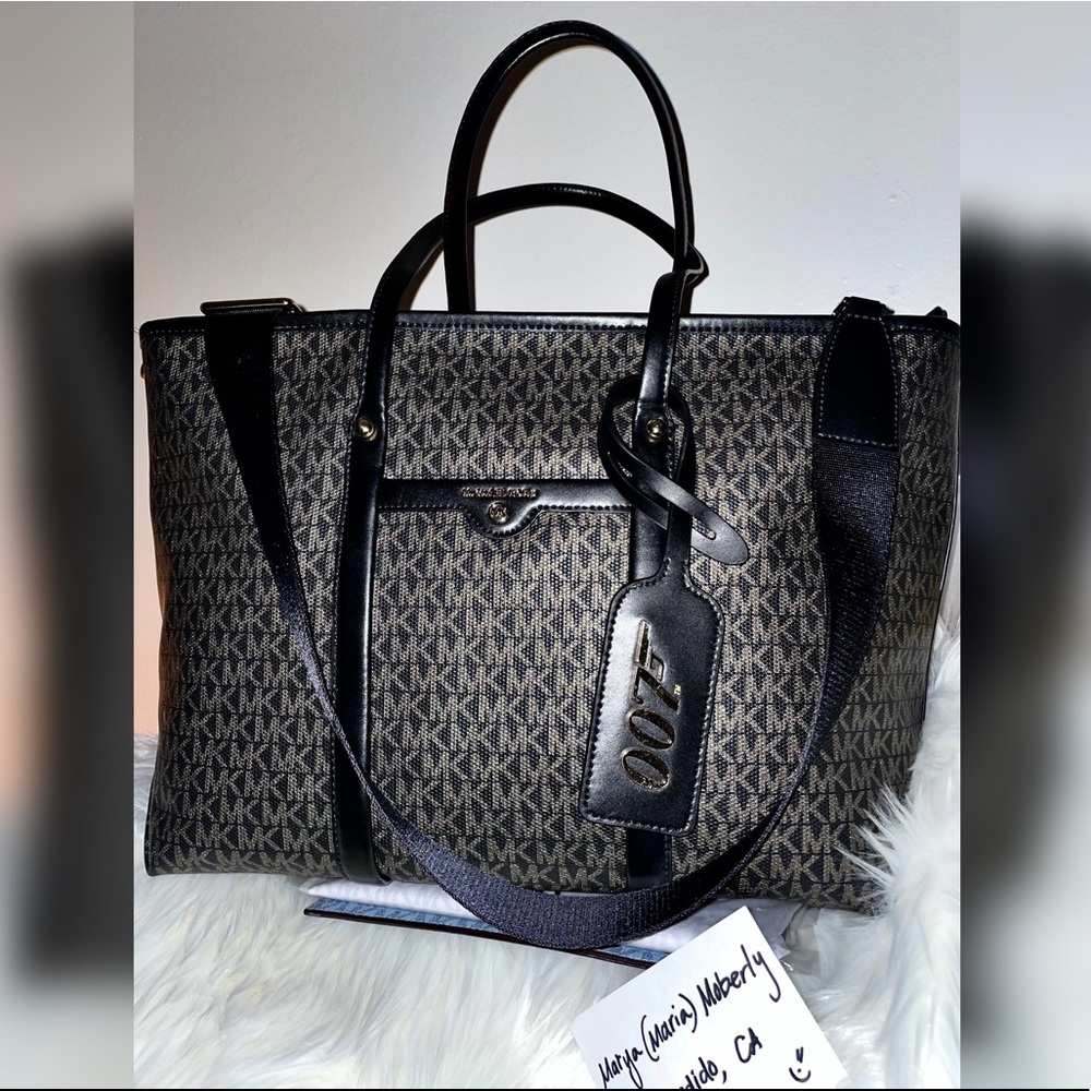 🌺 NWT Michael Kors MMK X 007 Beck Large Metallic Signature Logo Canvas Tote 🌺